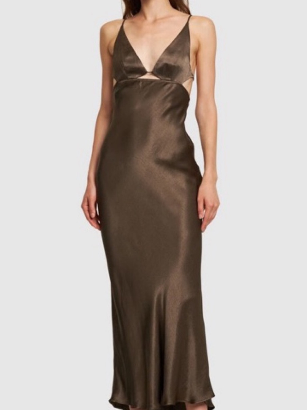 BEC & BRIDGE Indi Satin Slip Maxi Dress in Midnight Olive